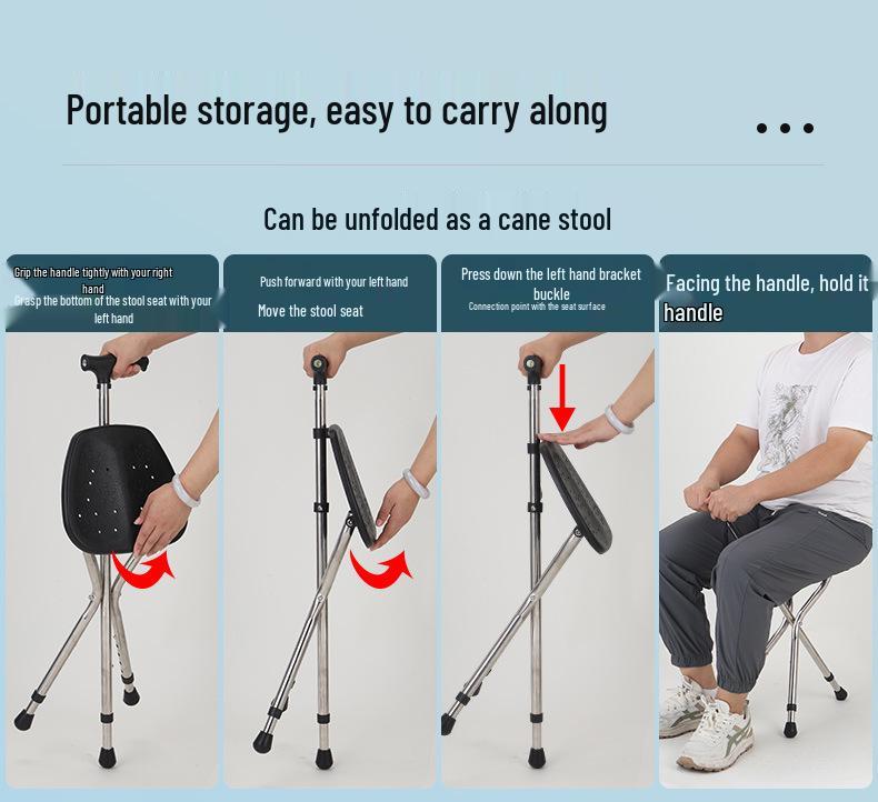 Elderly Non-Slip Folding Cane Stool with Light - Portable Lightweight Hiking Aid