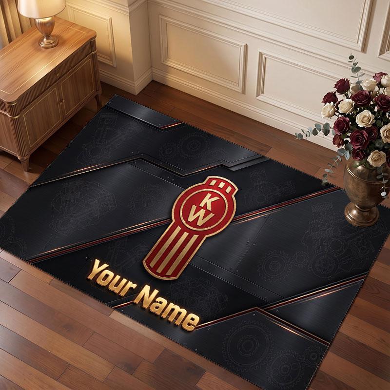 Kenworth Personalisierter Kristall-Samt-Teppich, Benutzerdefinierter Namens-Text Weicher Anti-Rutsch-Teppich für Wohnzimmer Schlafzimmer
