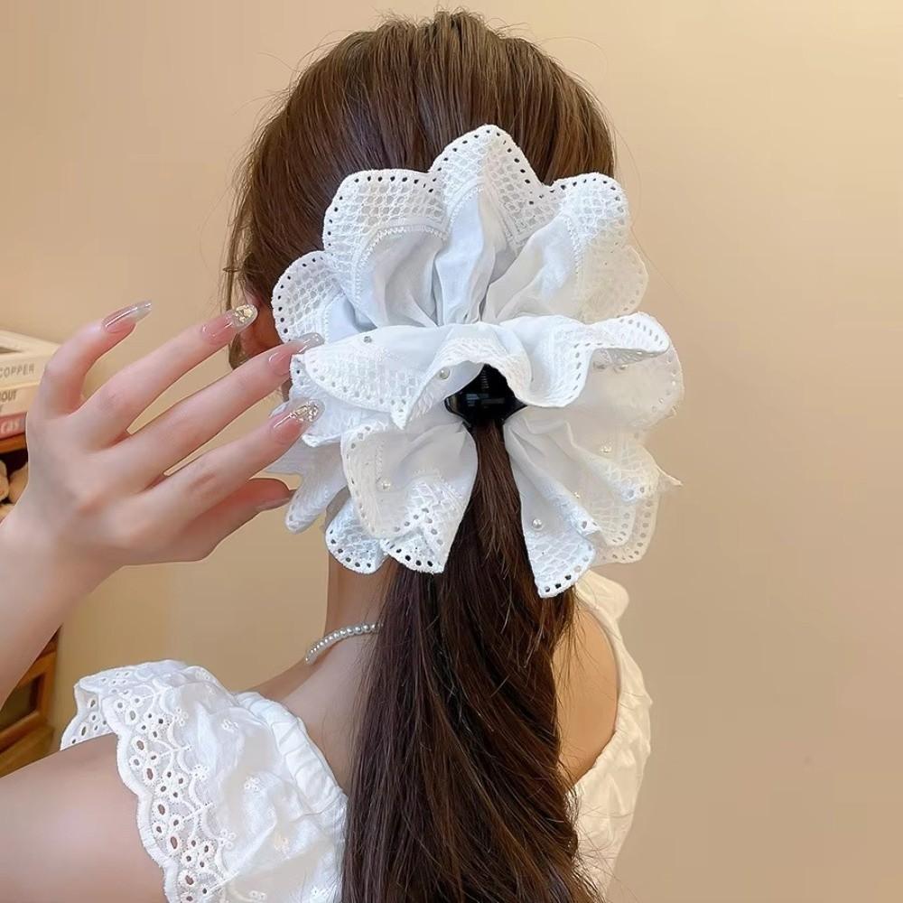 Lace Hair Claws White Flower Shark Clip Fashion Ponytail Hairpin Women