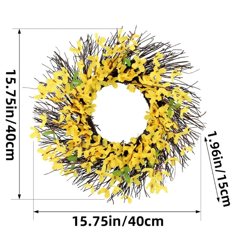 Gelber Blumenkranz für die Haustür, Künstlicher Frühlingskranz für Tür, Wand, Bauernhaus, Außenbereich, Garten, Hochzeitsdekorationen
