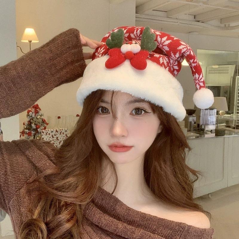 Christmas Red Plush Santa Hat Women Holiday Party Decoration