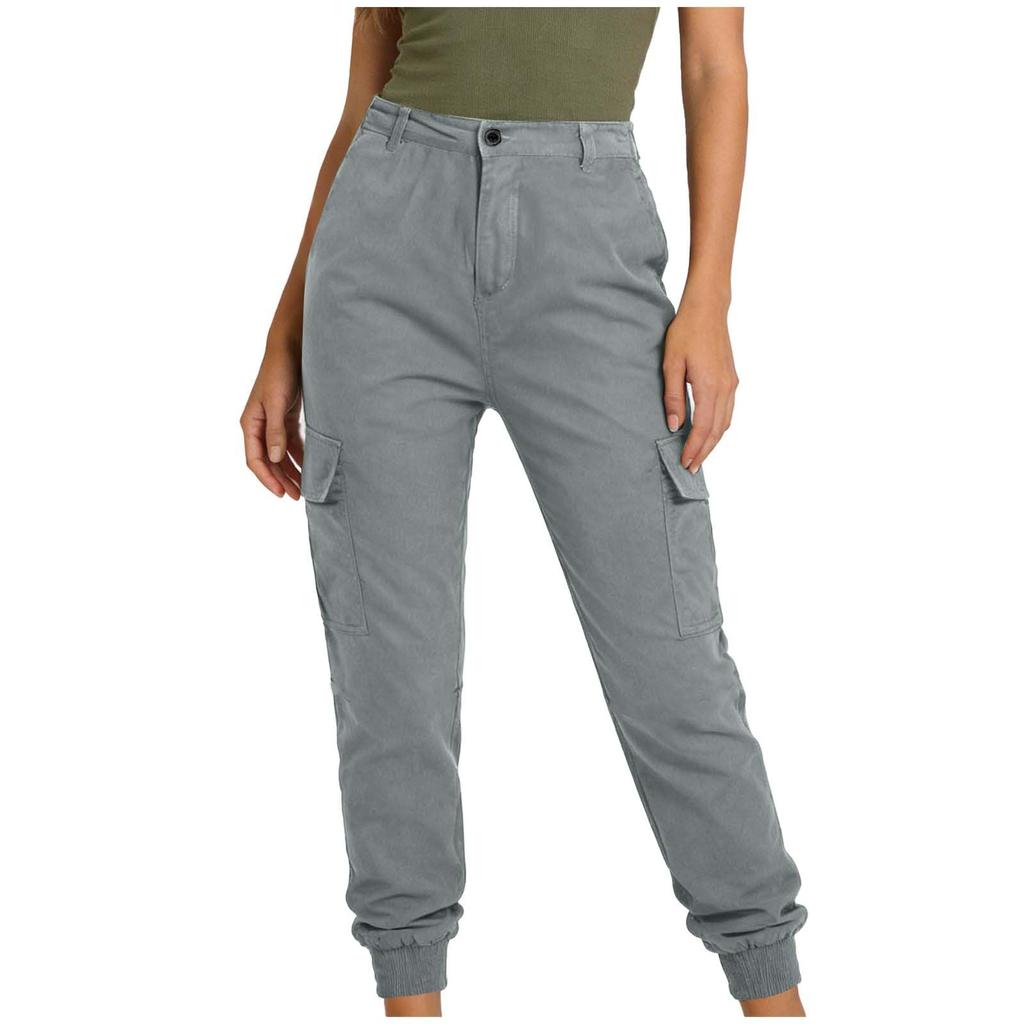 Women Elastic High Waist Pant Casual Fit Wide Leg Long Pants Trousers With Pockets