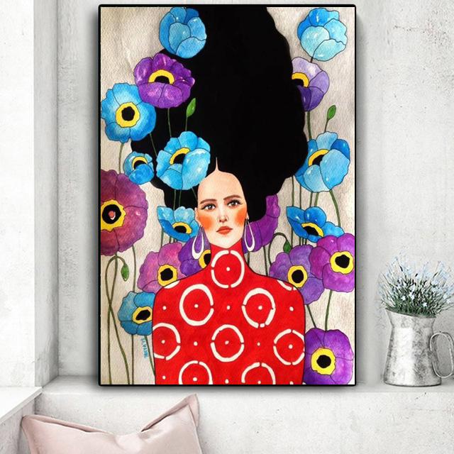Vintage Abstract Fata Păr Floare Femei Artă Perete Pânză Pictură Moda Nordic Poster Poze de Perete Pentru Sufragerie Neîncadrat