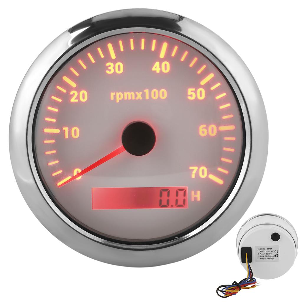 85-mm-Drehzahlmesser 0?7000 U/min, einstellbare 7-Farben-Hintergrundbeleuchtung für Auto-Bootsmotor 9?32 V DC Weiß