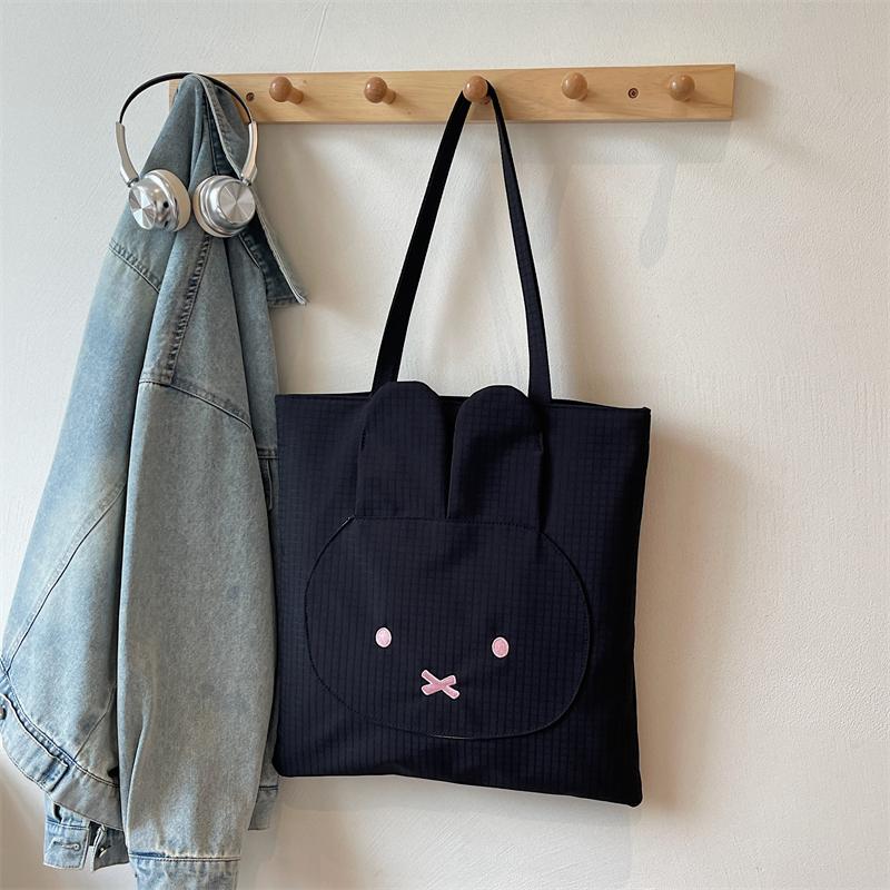 Student Cartoon Shoulder Bag Women's Large Capacity Solid Color Tote Bag