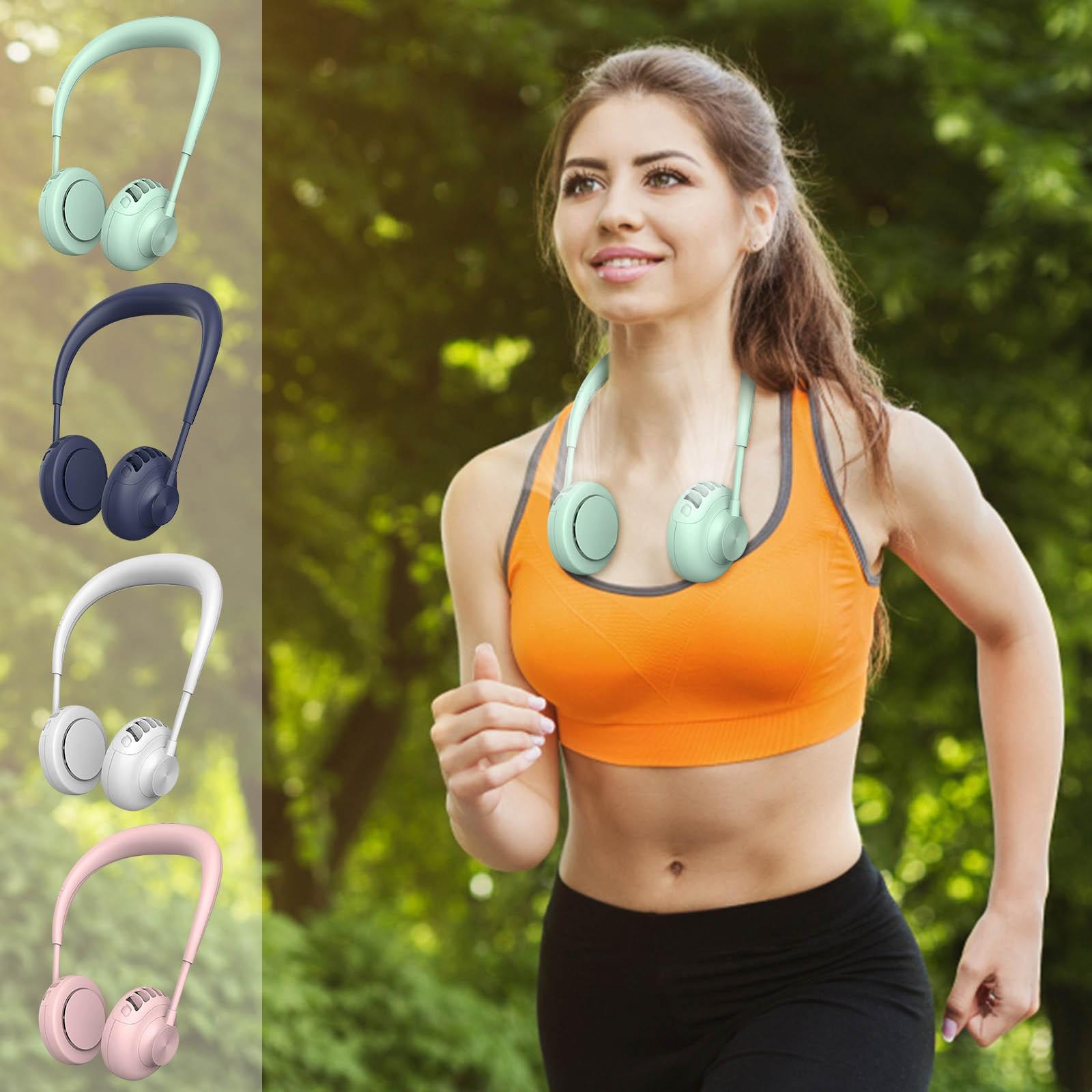 

Стильний портативний вентилятор, що висить на шиї. Невеликий міні-вентилятор, портативний кондиціонер для літа. синій