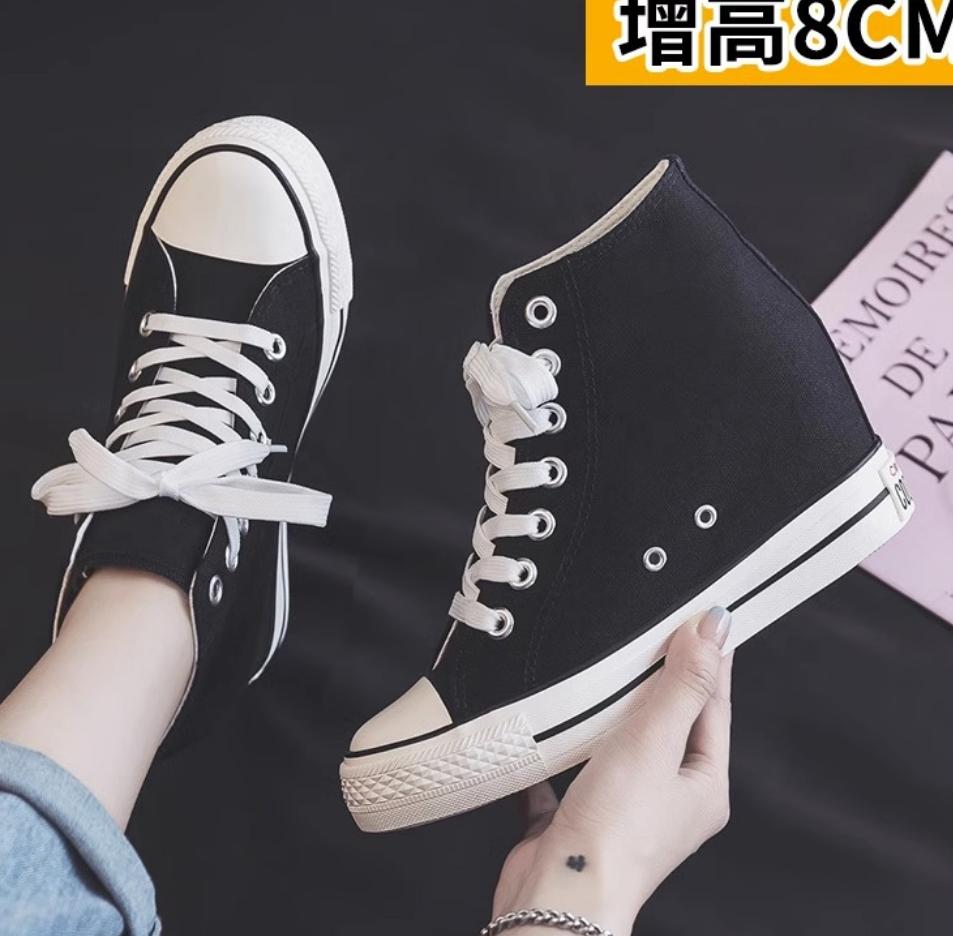 Height Increased 8CM Canvas Shoes Women 2026 Autumn Retro Trendy Sneakers Casual Women High Top Outdoor Skateboard Trainers