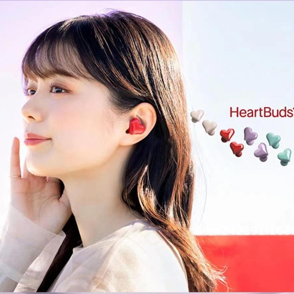 Dpofirs Earbuds, Heart Shaped Stylish Lightweight Noise Canceling Stereo in Ear Bluetooth Earphones, Includes Charging Case and 6 Ear Tips