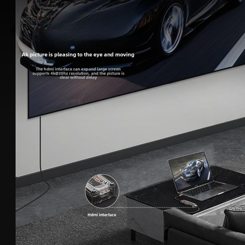 6 In 1 Type C Hub with Transparent Design USB 3 0 Adapter for Laptop MacBook Expand Ports Fast Data Transfer