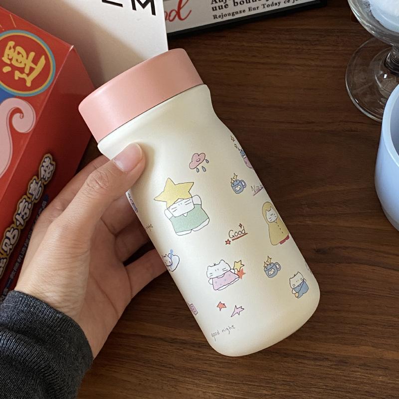 Pink Cute Kitten 316 Stainless Steel Thermos Cup, Star Portable Cartoon Cat Water Cup Random Cup Car Cup