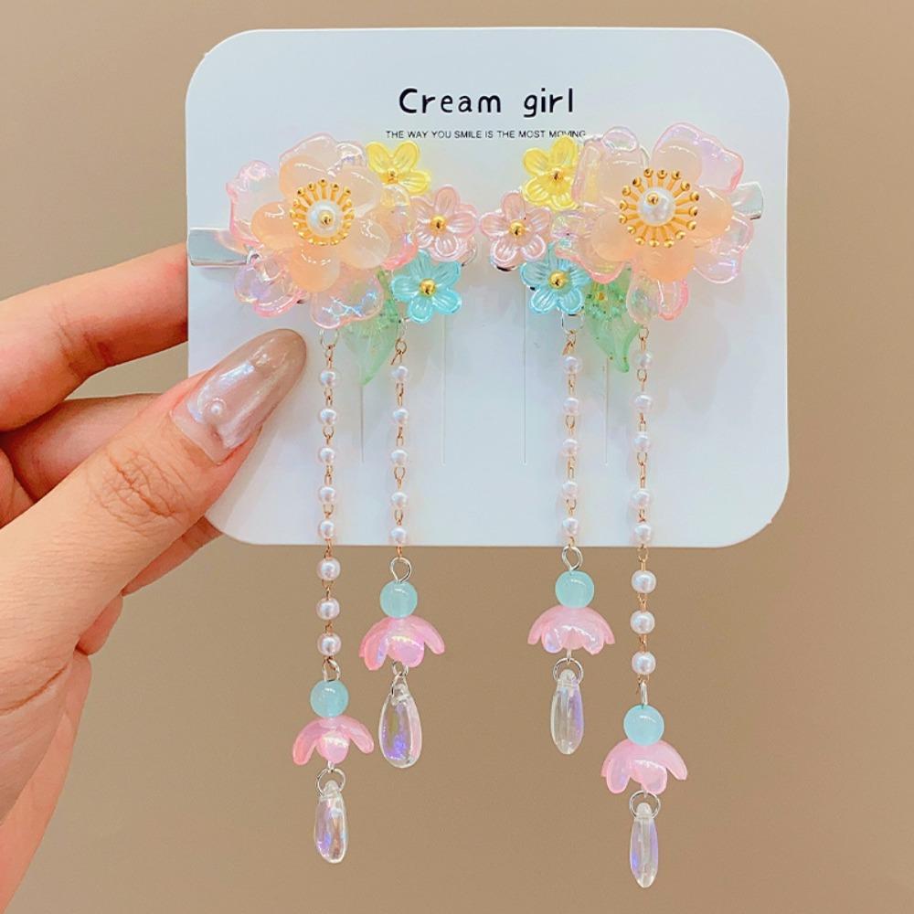 Fashion Pink Hair Clip Flower Tassel Chinese Style Hairpins Styling Accessory Hair Accessories Hanfu Accessories