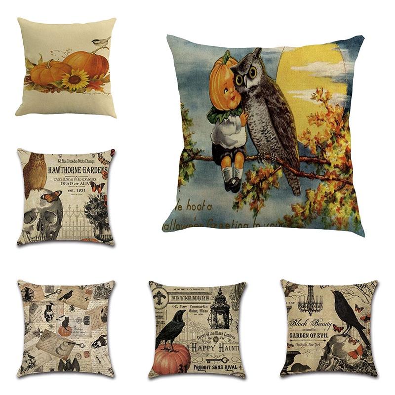 Happy Halloween Pillow Cases Linen Sofa Bedroom Office Cushion Cover Decor Home