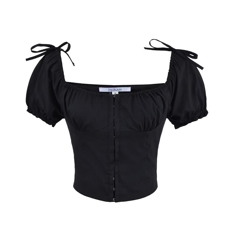 Retro Weißes Puffärmel Schnürung Cropped Top für Damen