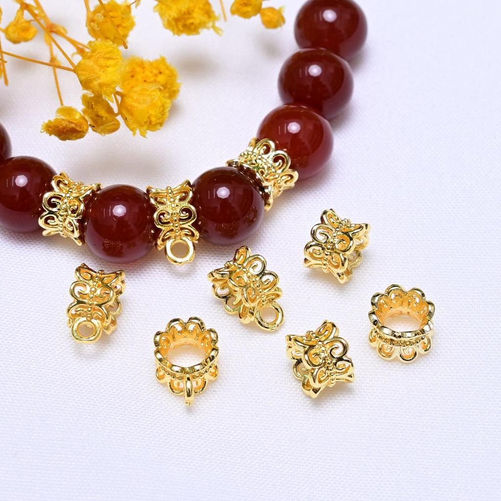 18k Gold Plated Three-Way Spacer Beads, Colorfast Hollow Flower Petal Design for DIY Braided Rope Beading Accessories.