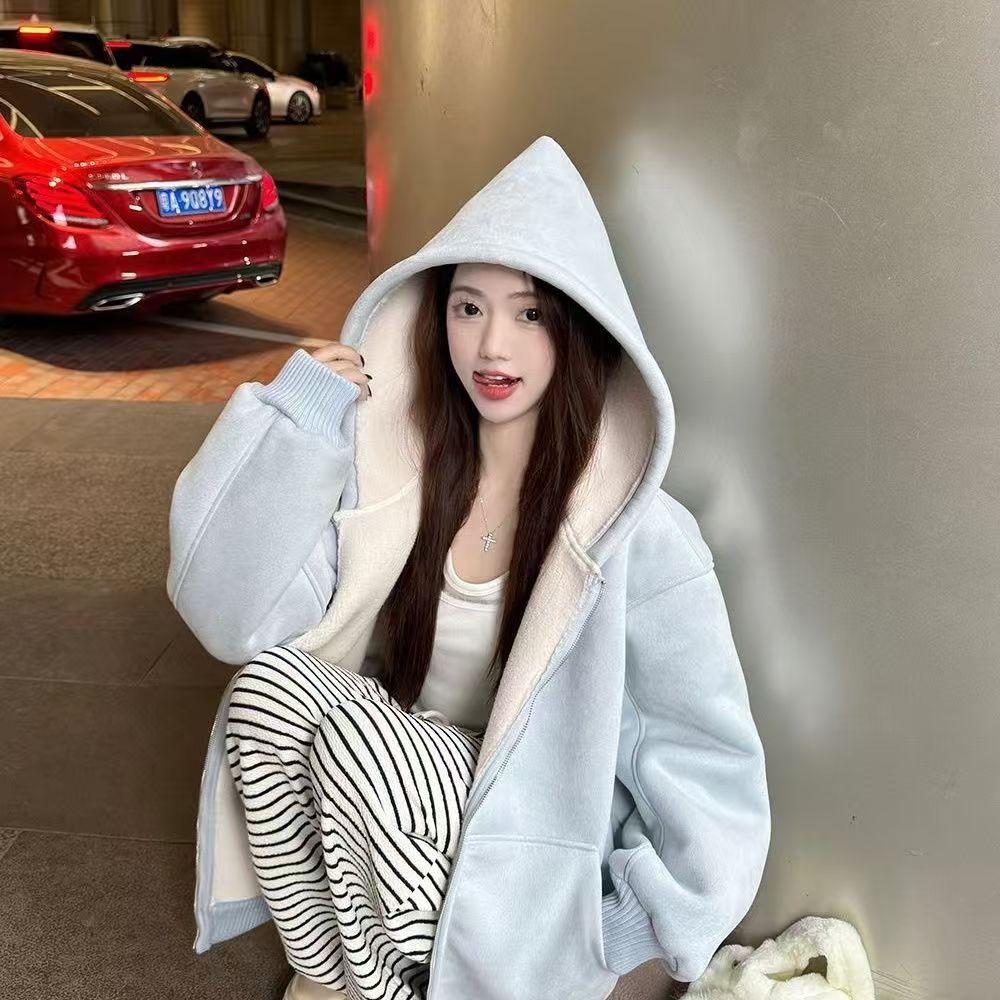 Winter New Cashmere Coat Sweater Women Loose Little Plus Velvet Padded Cardigan Coat.