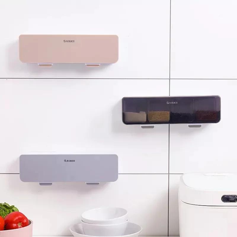 With Spoon Spice Storage Tool Kitchen Wall Mounted Spice Storage Rack Salt and Pepper Shaker Spice Jar Seasoning Container