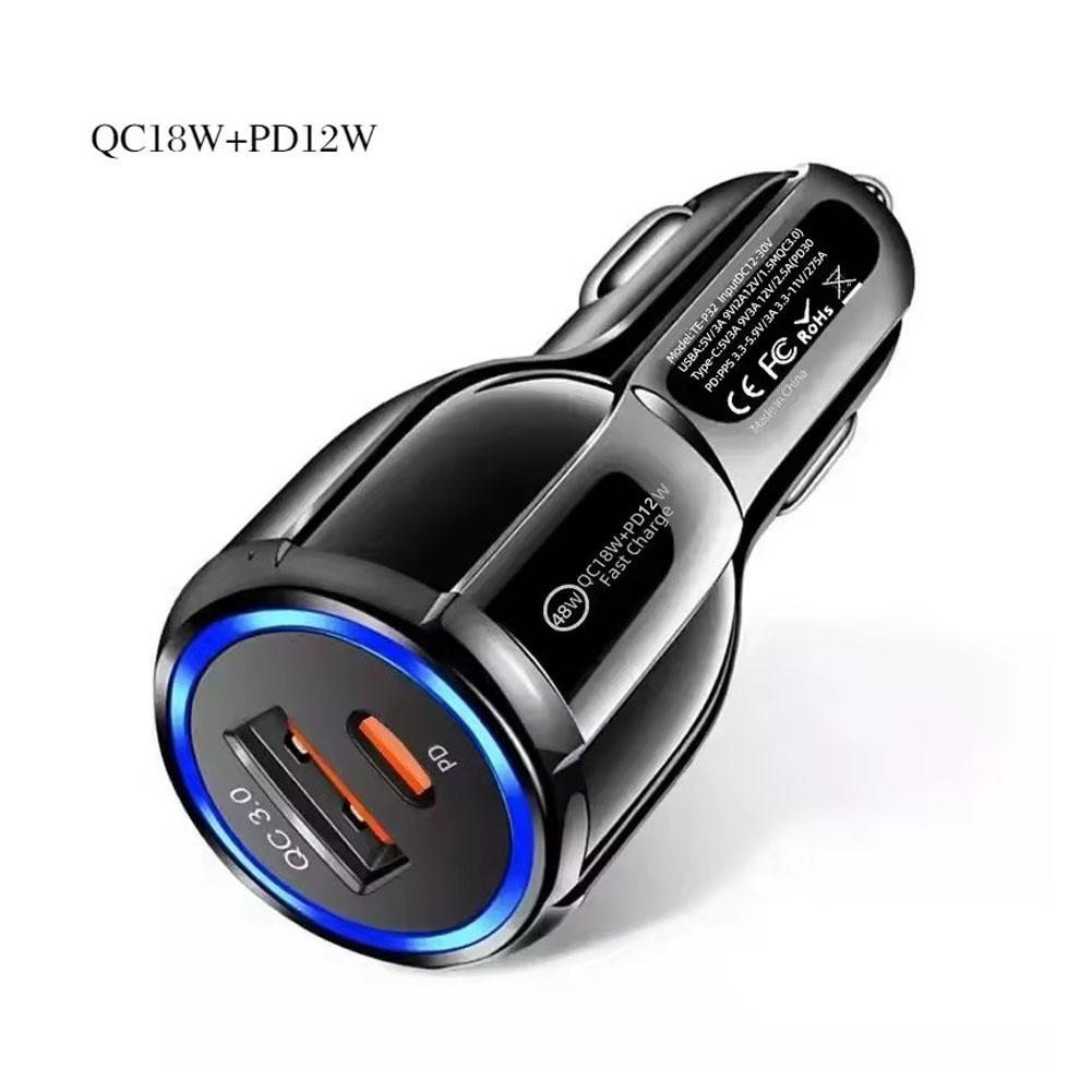 1PCS QC5.0 PD 30W Universal Fast Charging Car Adapter USB Car Charger Socket Cigarette Lighter 60W Dual Fast Charging For Phone