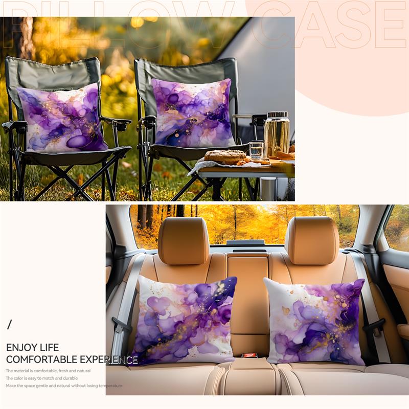 Purple Gold Foil Blending Cushions Pillowcase Printed Polyester 45X45Cm Throw Pillow Cover Decorative Sofa Cushion Pillowslip