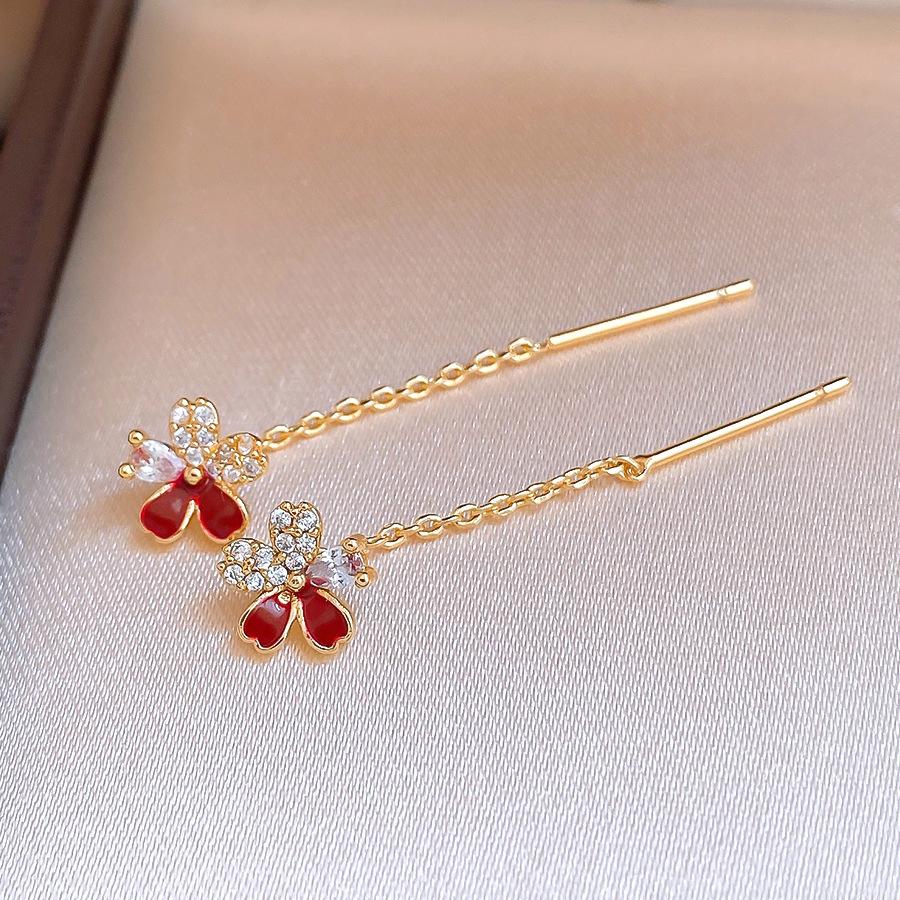 18k zircon flower fringed earrings, earrings, fashionable and simple earrings for women
