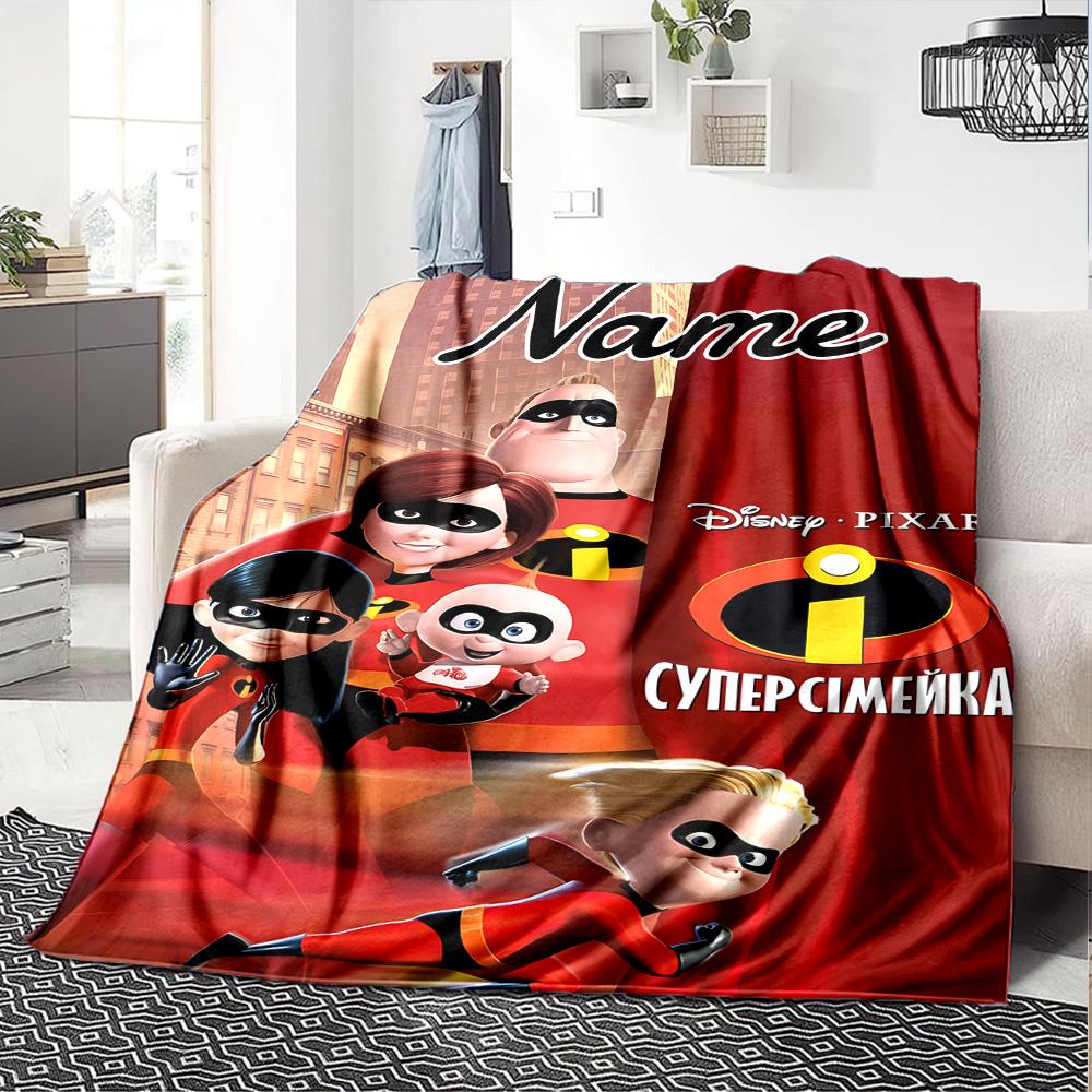 Custom Name Incredible Family Adventure flannel Blanket for Super Soft Cute Comfort Blanket for Travel Bedding Couch Sofa Blanket