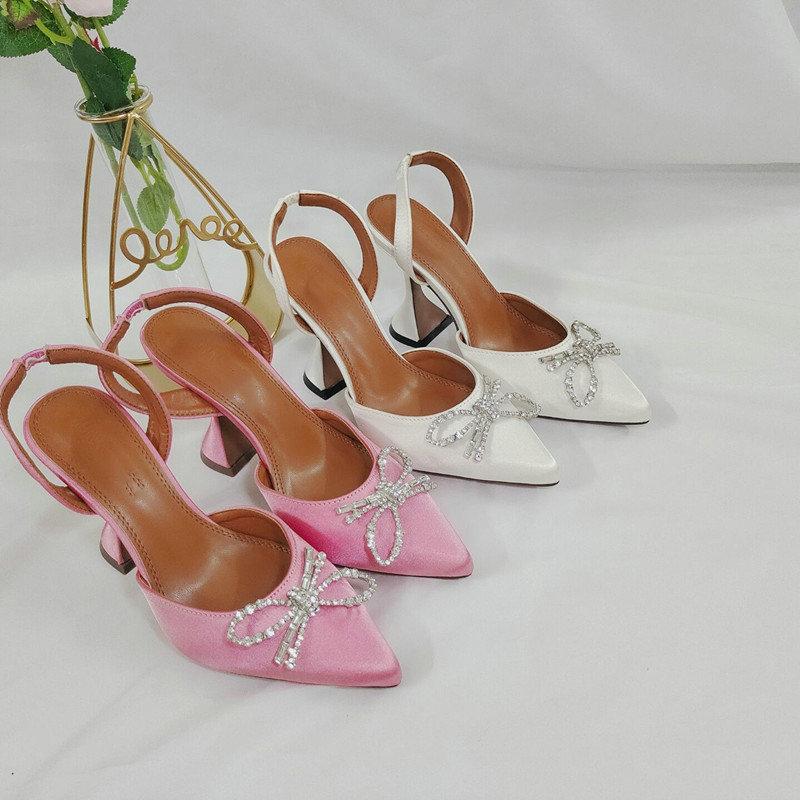 2025 Satin High Heels Women'S Bow Sexy Rhinestone Pointe Women'S Shoe Wine Glass Everything Stylish