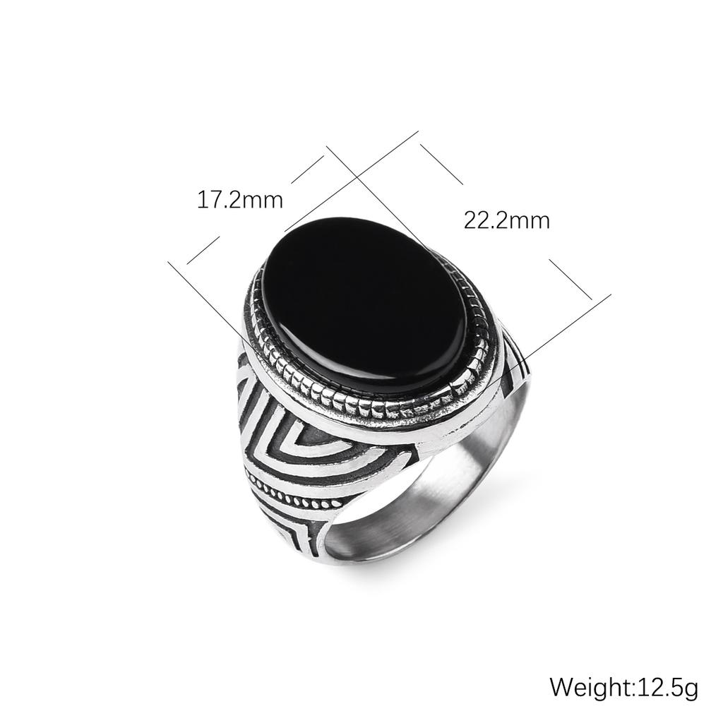 Men's Trend High Quality 316LStainless Steel Onyx Stripe Rings Classic Vintage Fashion  Eco-Friendly Material