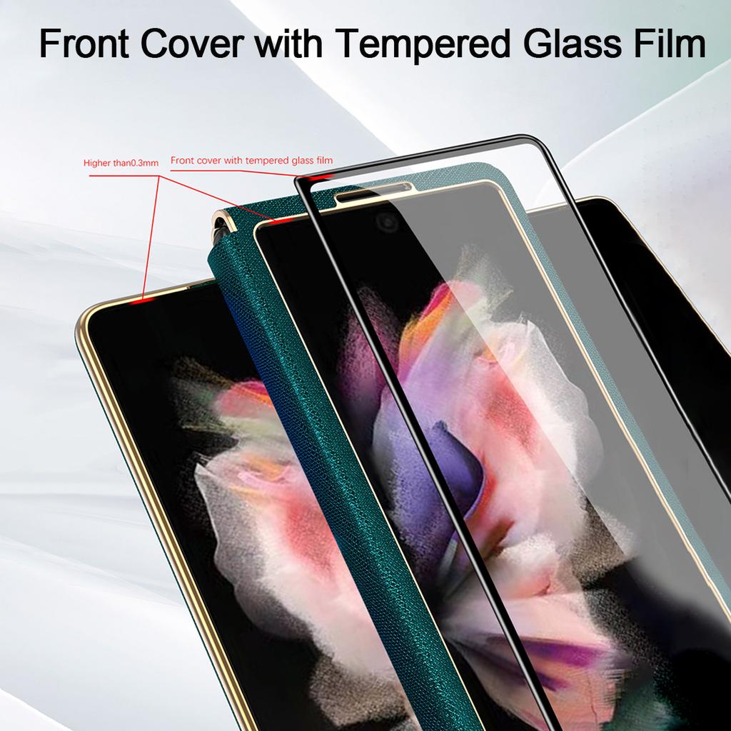 Pentru Samsung Galaxy Z Fold 4 3 2 5g Husă din piele din sticlă din față Husă cu suport cu suport pentru Samsung Z Fold 4 Husă cu protecție completă