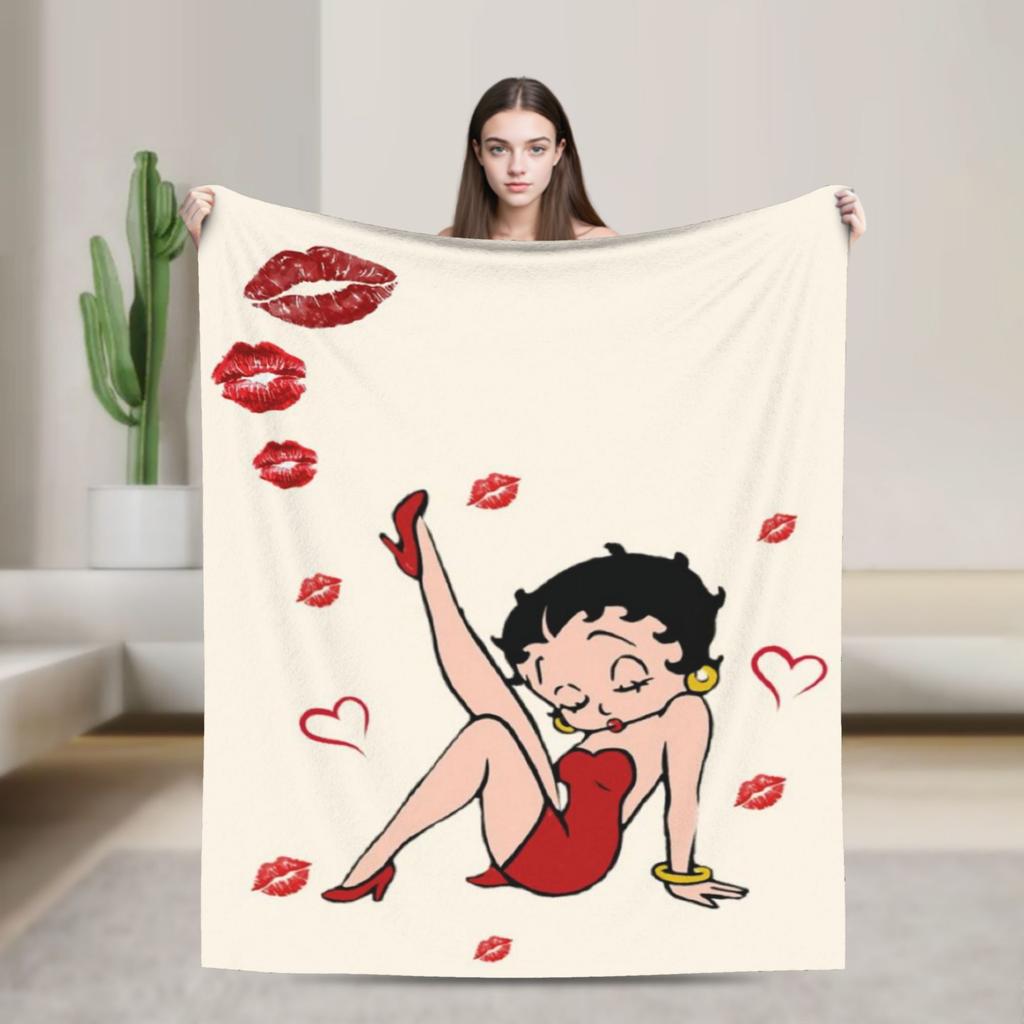 B-Bettys Boops Warm Blanket Kids Plush Throw Blanket Aesthetic Couch Chair Flannel Bedspread Sofa Bed Cover