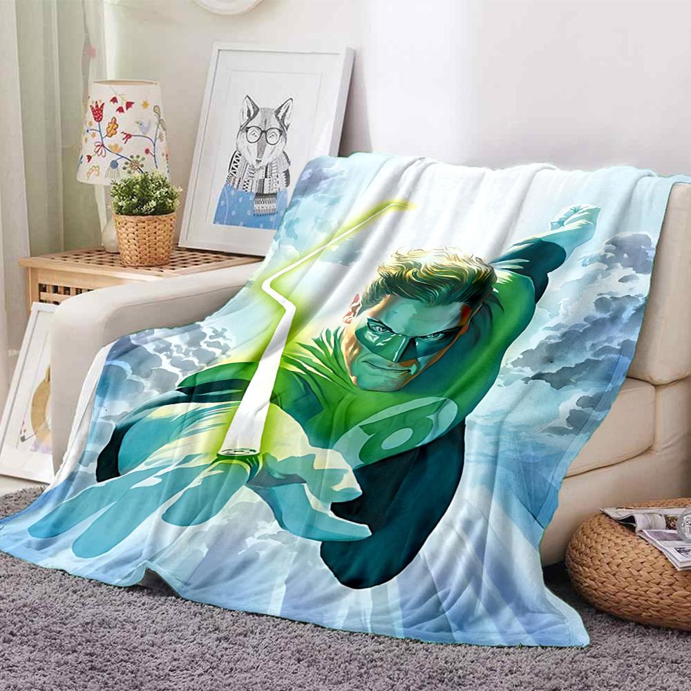 1pc Green Lantern Blanket Lightweight Flannel Throw For Sofa, Bed, Travel, Livingroom, Office, Couch, Chair, And Bed