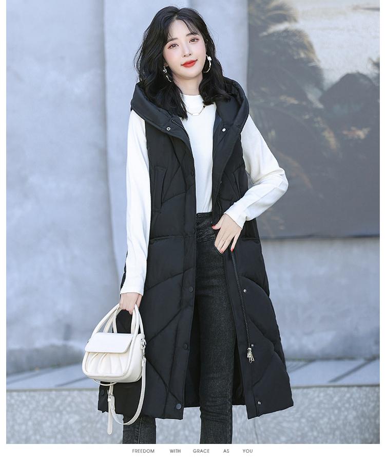 Autumn and Winter Women's Solid Color Hooded Loose Mid-length Windproof Warm Vest Sleeveless Women's Jacket