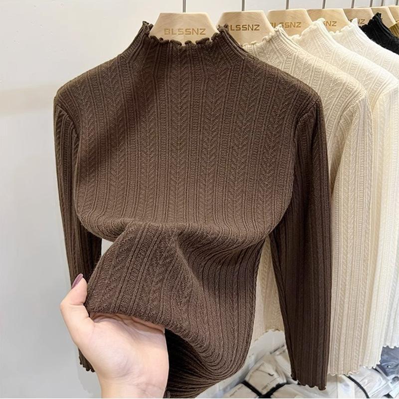 

Дизайнерский свитер с фестончатым краем, женский приталенный, приятный к коже, с полувысоким воротом, базовая рубашка, женский осенне-зимний, стройнящий 47-252 (average size)