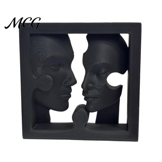 Decorative Face Figure 3D Printed Double Sculpture, Modern Abstract Side Ornament, Sculpture Artistic Matte Black Human Statue for Desk Decoration чёрный