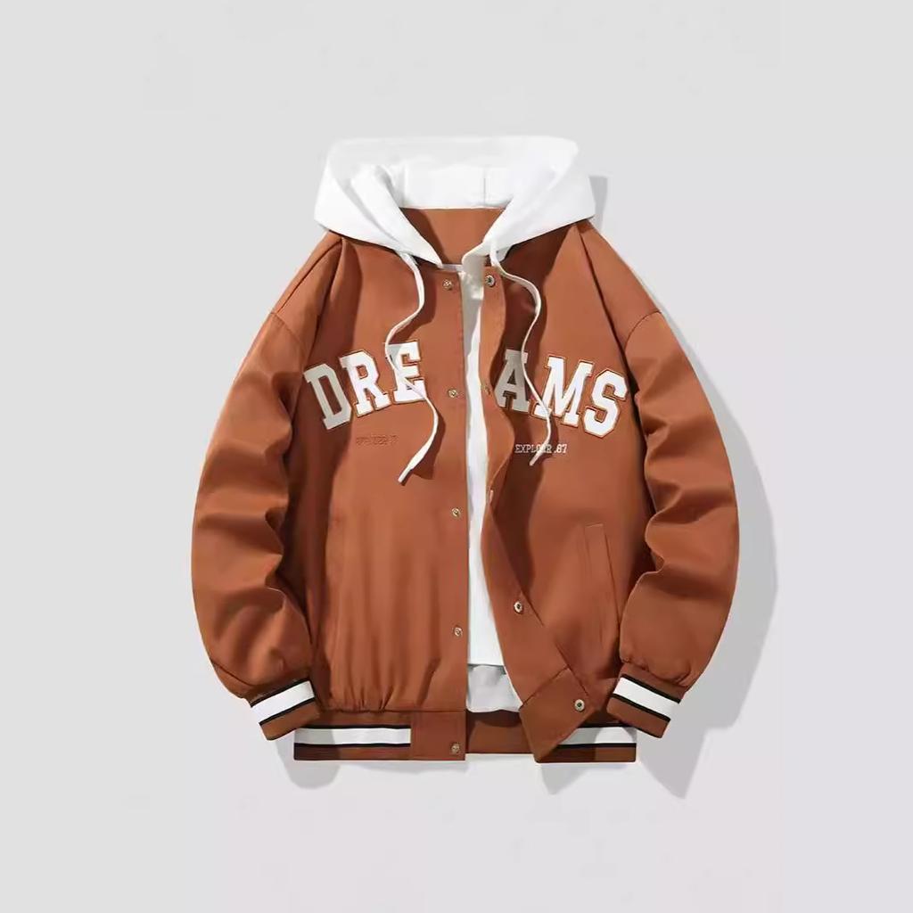 Fake Two-piece Coat Spring and Autumn New Versatile Hooded Casual Loose Hong Kong Style Trendy Jacket Couple Loose Coat