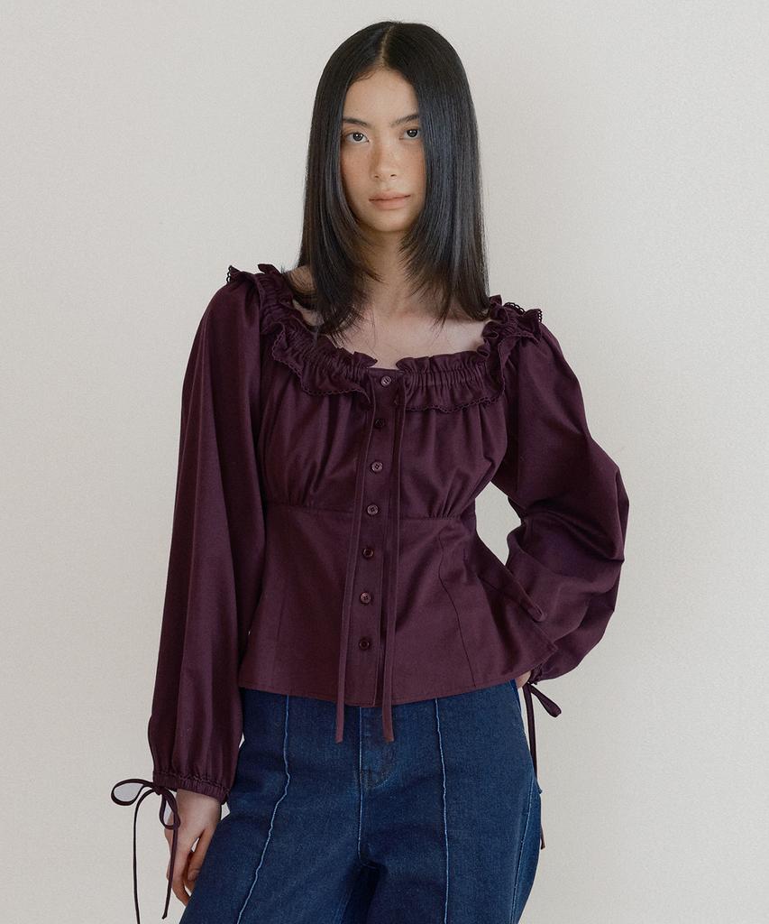 LUCIR ZU Benjamin Frill Lace Blouse (Burgundy)