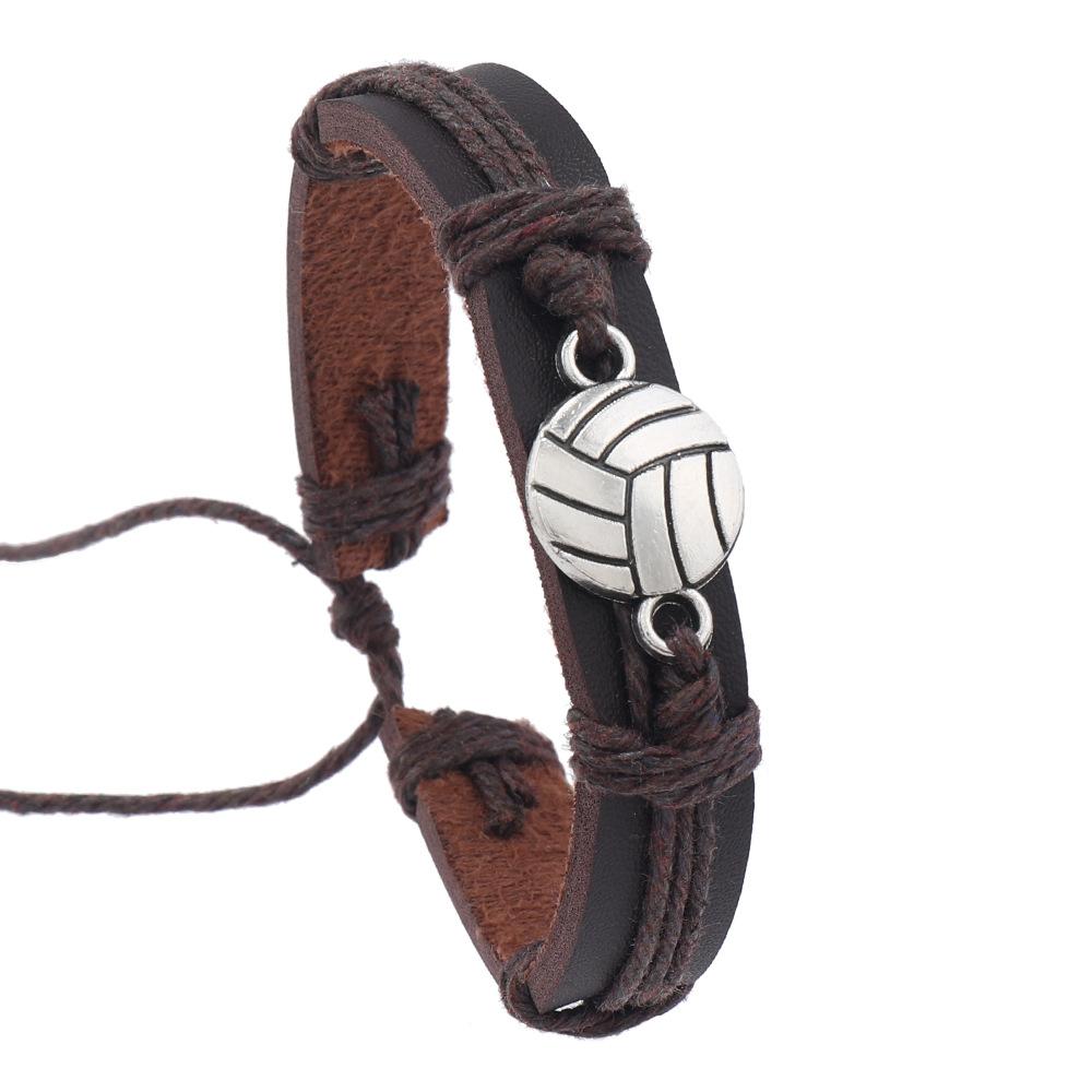 Manufacturer Handmade Volleyball Sports Charm Leather Bracelet for Men Mens Leather Bracelet Adjustable&Sports Bracelets коричневый