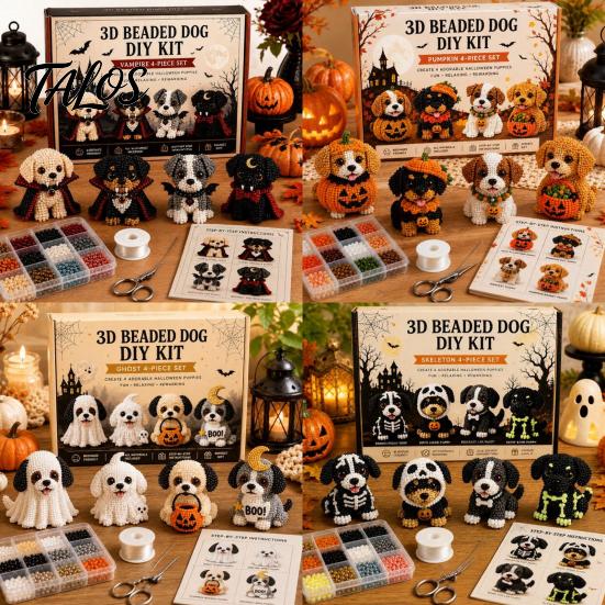 DIY Craft Set for Kids 3D Halloween Dog Art Set, Beaded Puppy Kit, Cute Healing Kit Adults Animal Beginners Adults, Home Desk Decor Decorative Beads