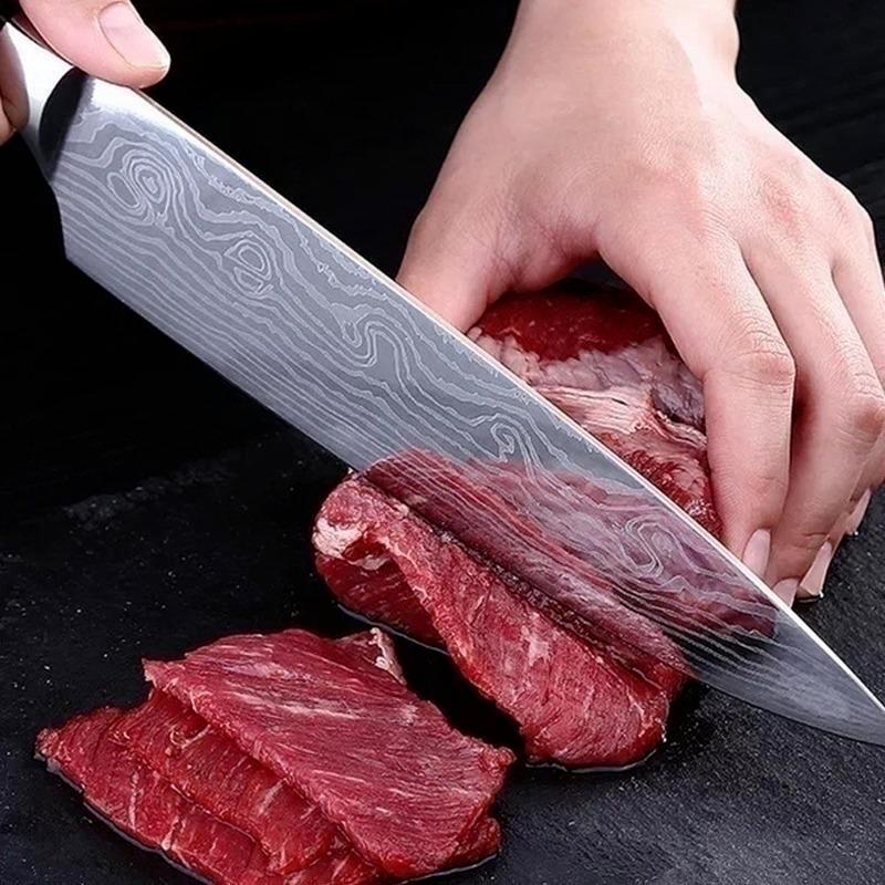 7 Pcs/Set Damascus Laser Pattern 4Cr Stainless Steel Kitchen Knife Set Kitchen Stuff Chopping Knife Fruit Boning Cutter