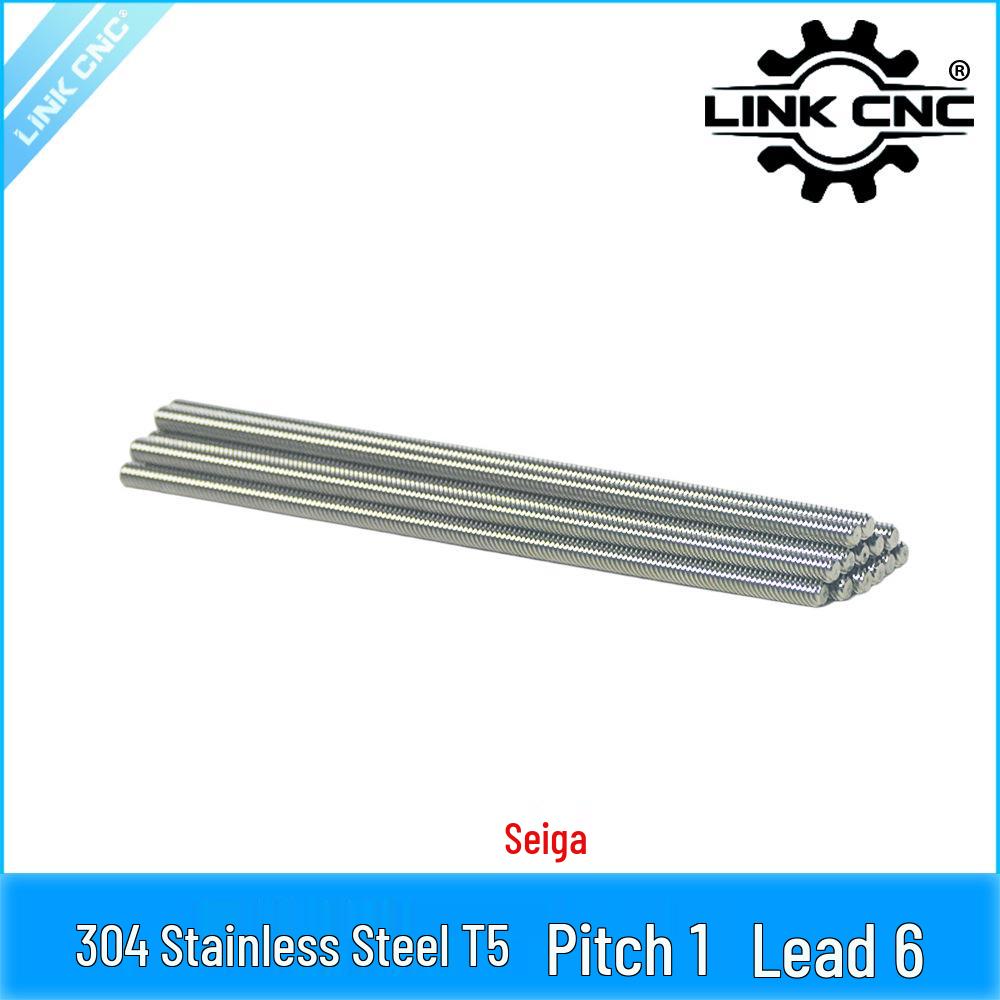 304 Stainless Steel CNC Link T5 Lead Screw, Trapezoidal, 1mm Pitch, 6mm Lead 100mm (1 piece)
