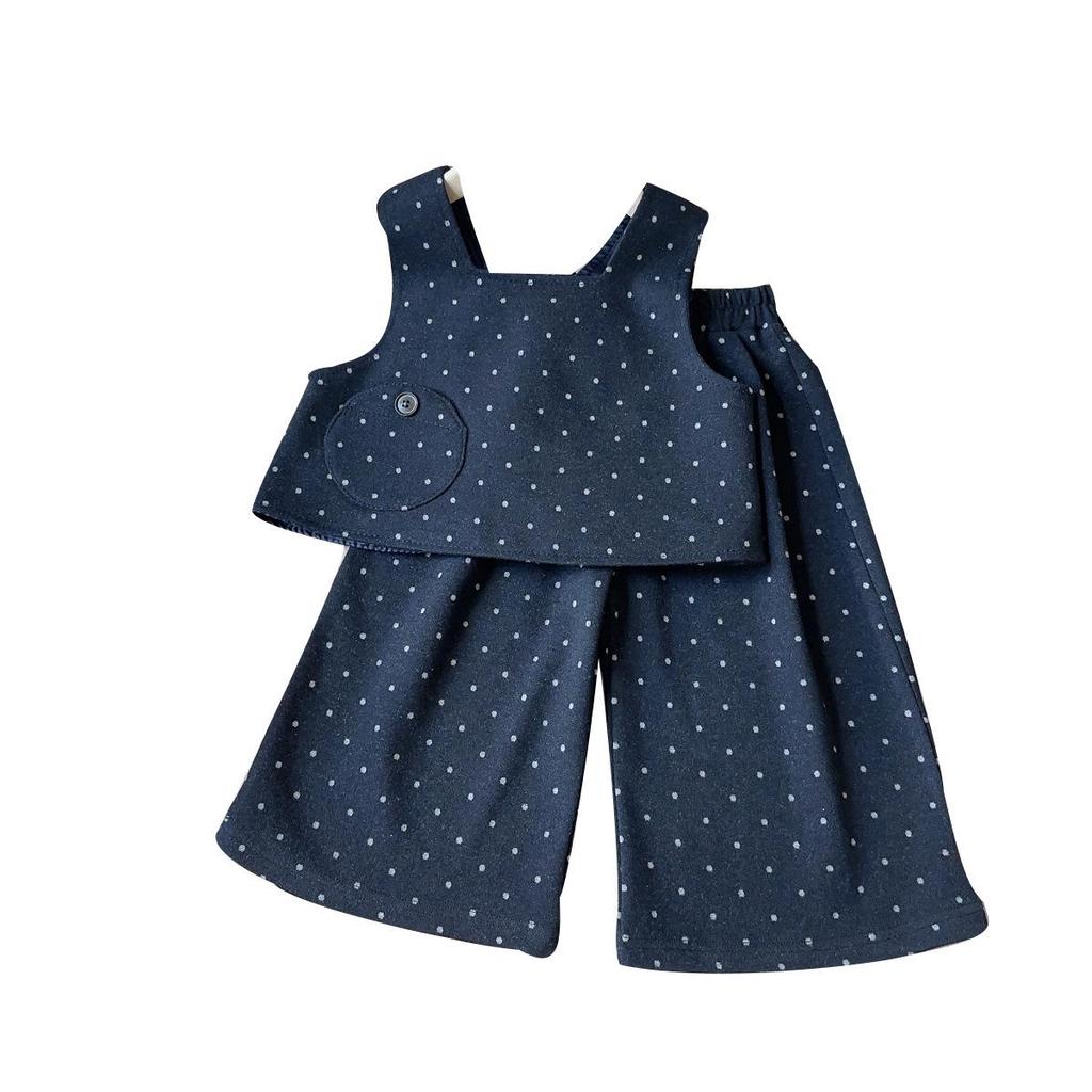 Dziewczęcy zestaw kamizelki i spodni w kropki - Modny dwuczęściowy zestaw na jesień i wiosnę (AQB086)
