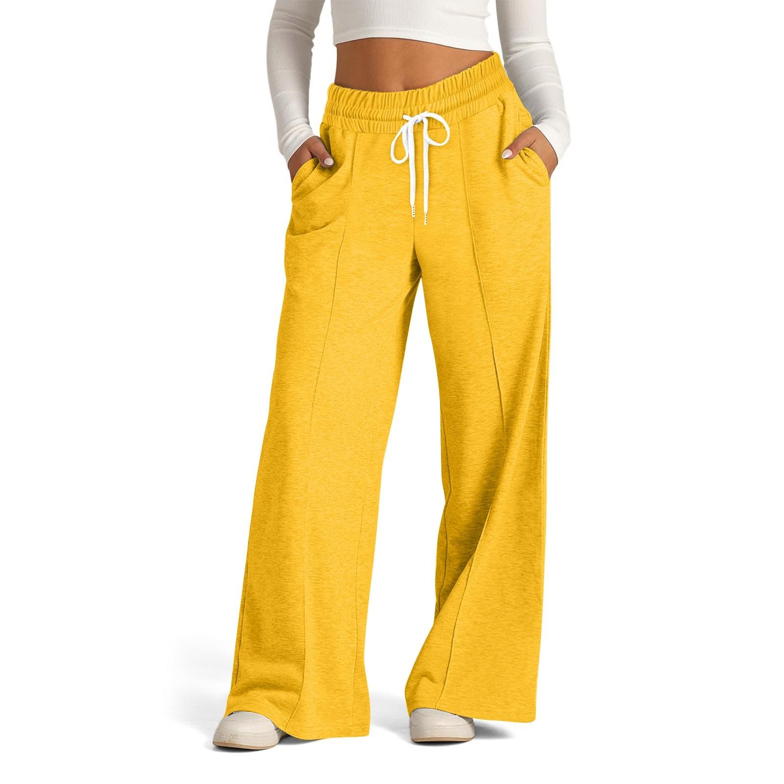 

Женские повседневные спортивные штаны с высокой талией и широкими штанинами для бега XL жёлтый