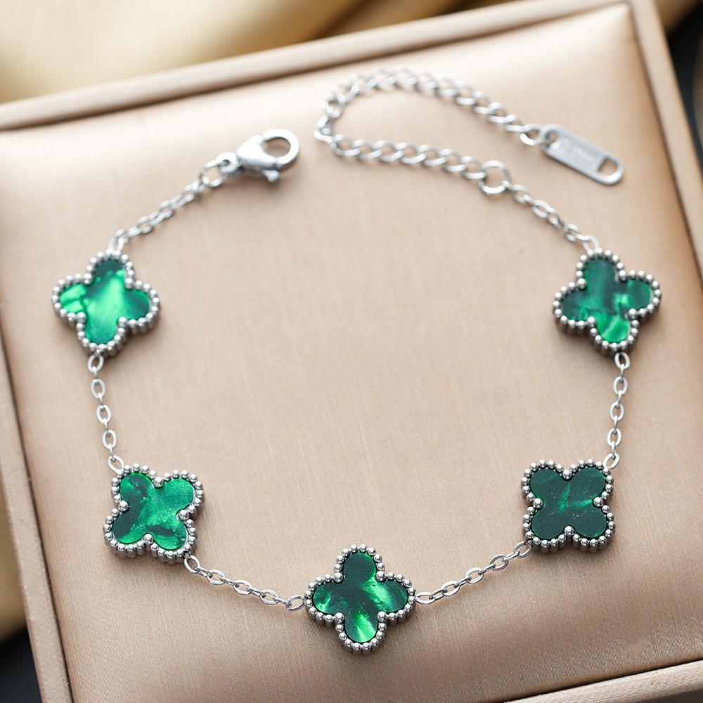 Colorful Lucky Four-leaf Clover Double-sided Bracelet Titanium Steel Non-fading Versatile Jewelry Ladies Bracelet