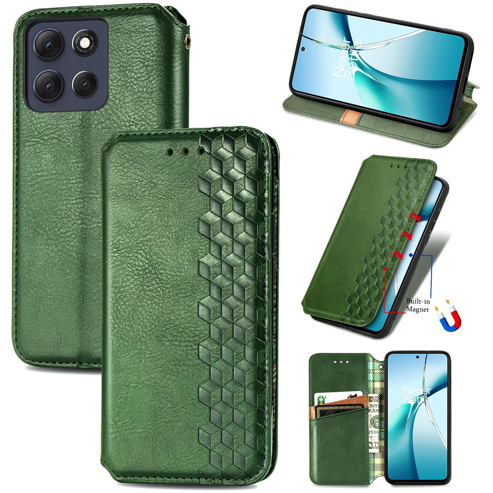 

For Motorola Moto G86 5G Case Rhombus Imprint PU Leather Wallet Phone Cover Green