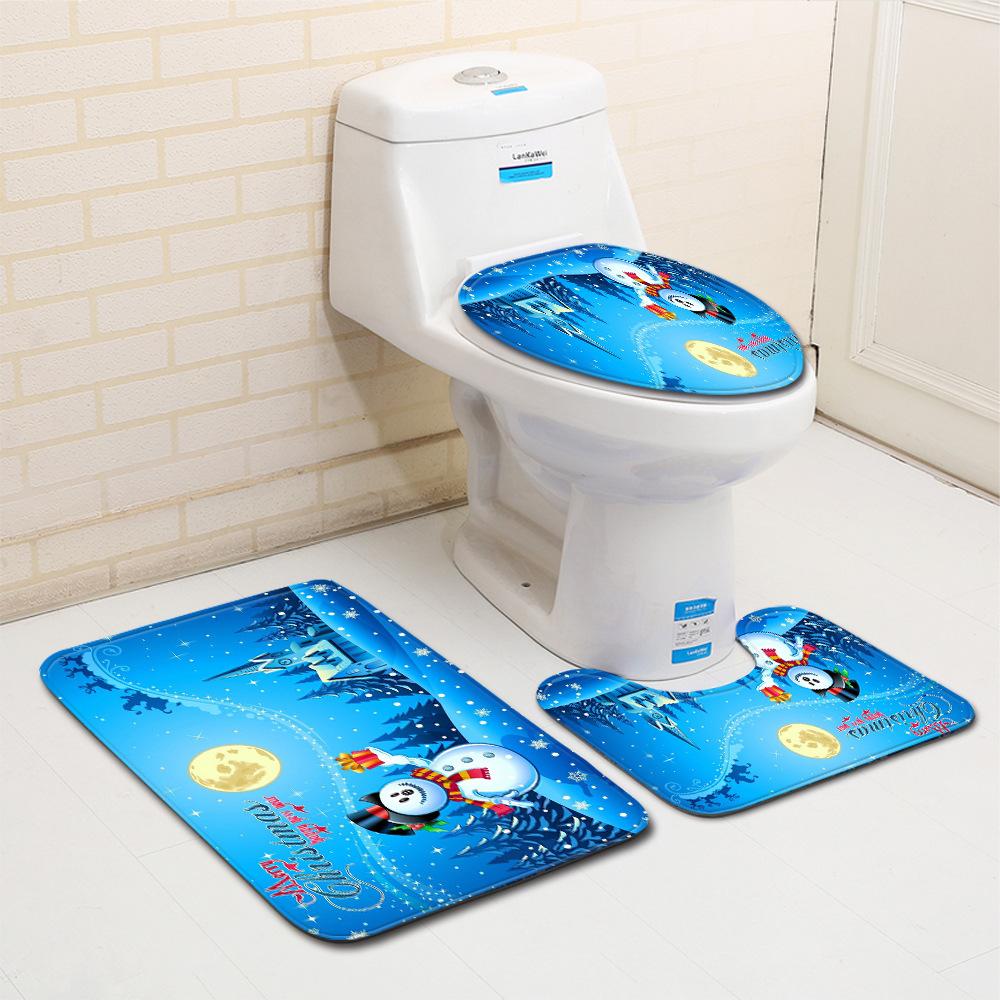 Christmas Bathroom Floor Mat Toilet Three-Piece Set
