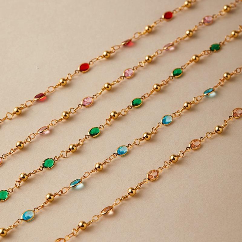 Collana clavicola in rame placcato oro K, fatta a mano, regolabile, con vetro colorato