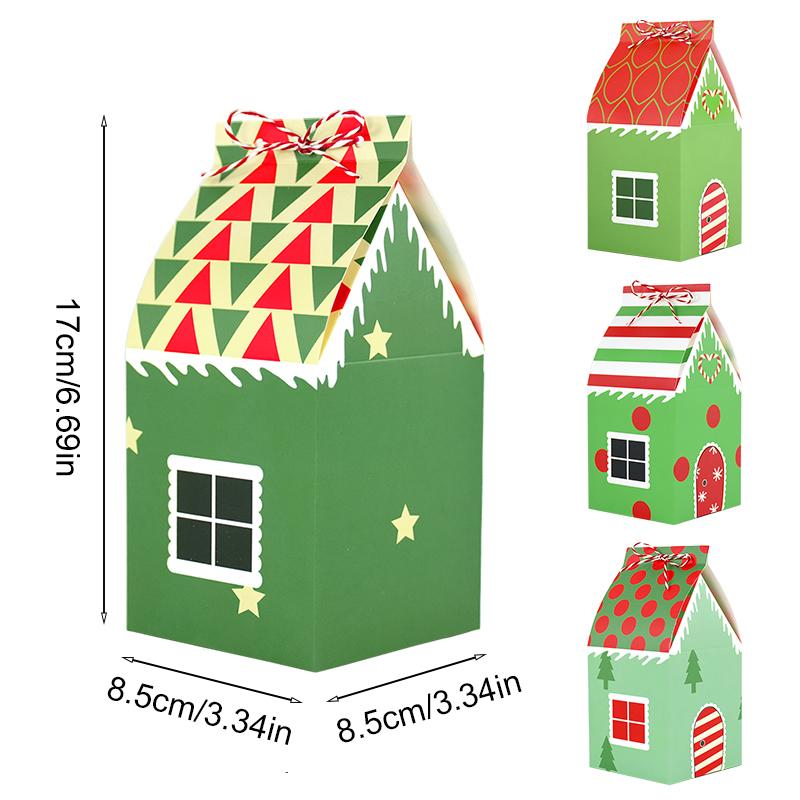 4/12 Stück Hausform Weihnachtsgeschenkbox Süßigkeiten Keks Verpackungsmaterial Weihnachtsschmuck Heimdekoration Navidad Neujahr 2025