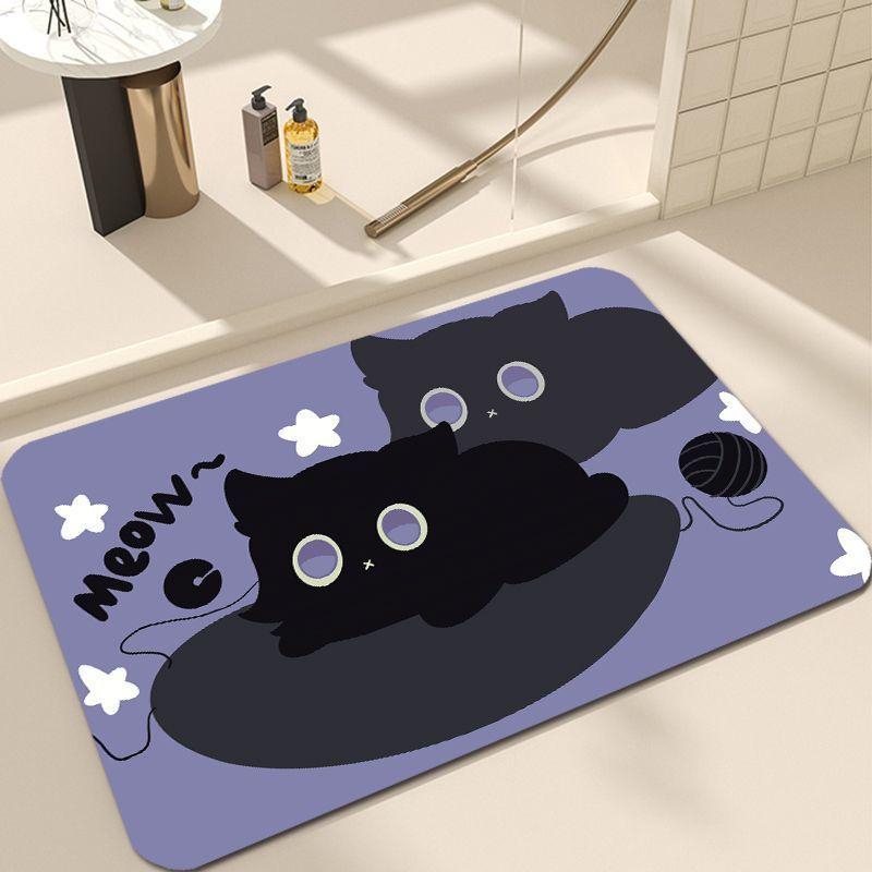 Cute Cat Floor Mat Diatom Mud Bathroom Mat Entry Door Floor Mat Water Absorption Quick Drying Thickened Toilet Toilet Door Mat