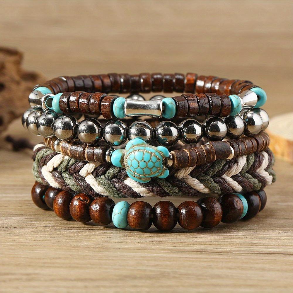 

1 fashionable and creative turtle wood bead woven bracelet sets, suitable for Bohemian women as bracelet accessories
