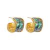 18K Gold Iridescent Shell C-Shaped Earrings: Geometric Niche Design for Women, High-End Autumn/Winter Jewelry