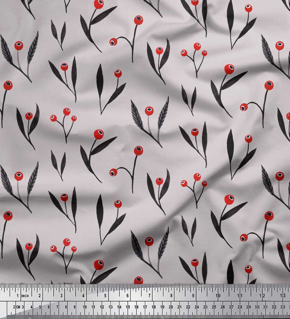 

Soimoi Purple Japan Crepe Satin Fabric Red Berries & Leaves Printed Craft Fabric by the metre 42 Inch 42 Inch Wide - Poly Crepe сірий колір