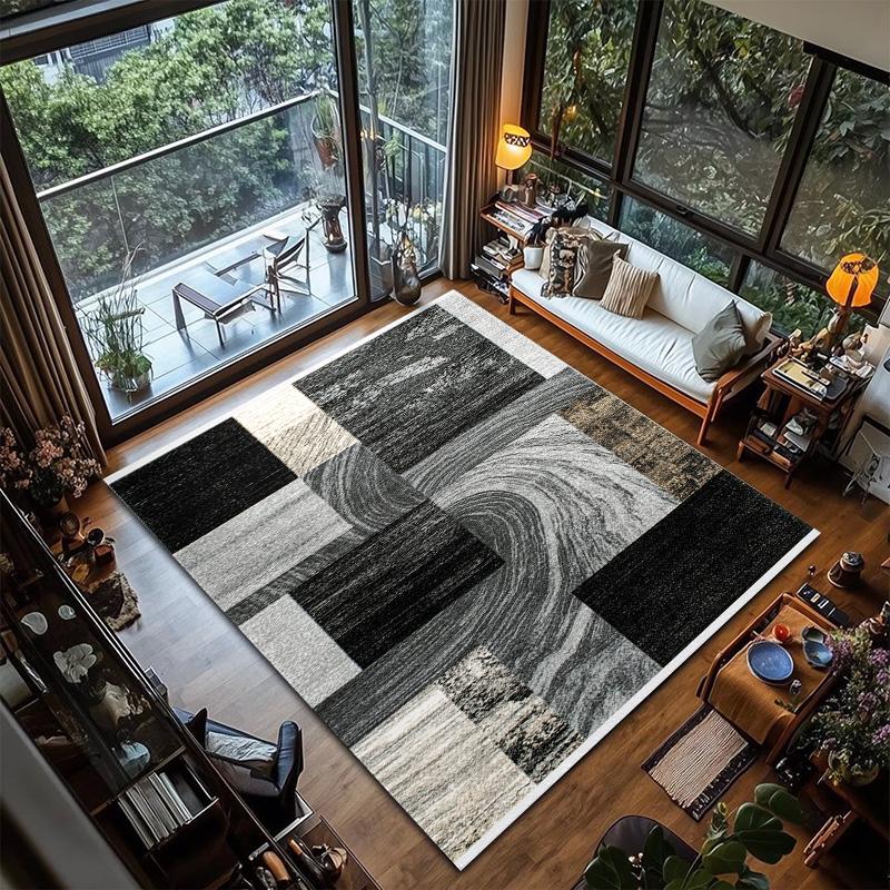 RAKKS Modern Geometric Area Rug Soft Black Gray Abstract Grid Office Living Room Sofa Floor Mat Study Game Carpet Home Decor